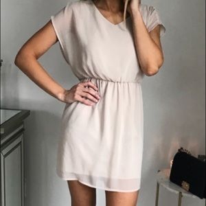 LUSH Tan Dress with Sheer Overlay